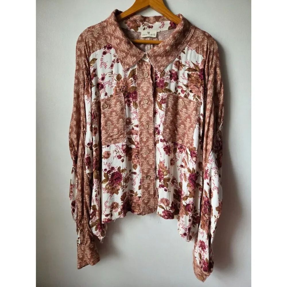 NWOT URBAN DAIZY FLORAL BOHO OVERSIZED COTTAGE CORE SHIRT TOP SIZE L